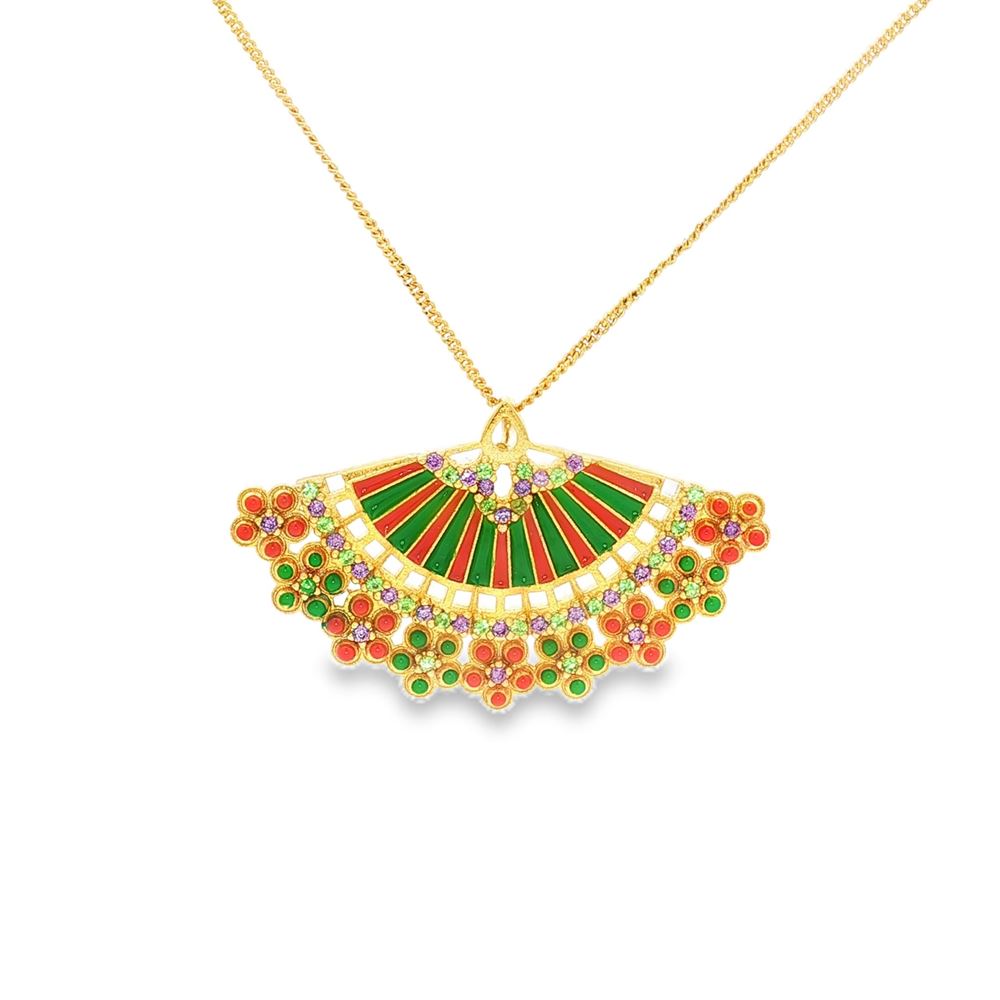 DIVA GOLD AMETISTA&GREEN STONES GREEN&ORANGE GLAZED NECKLACE