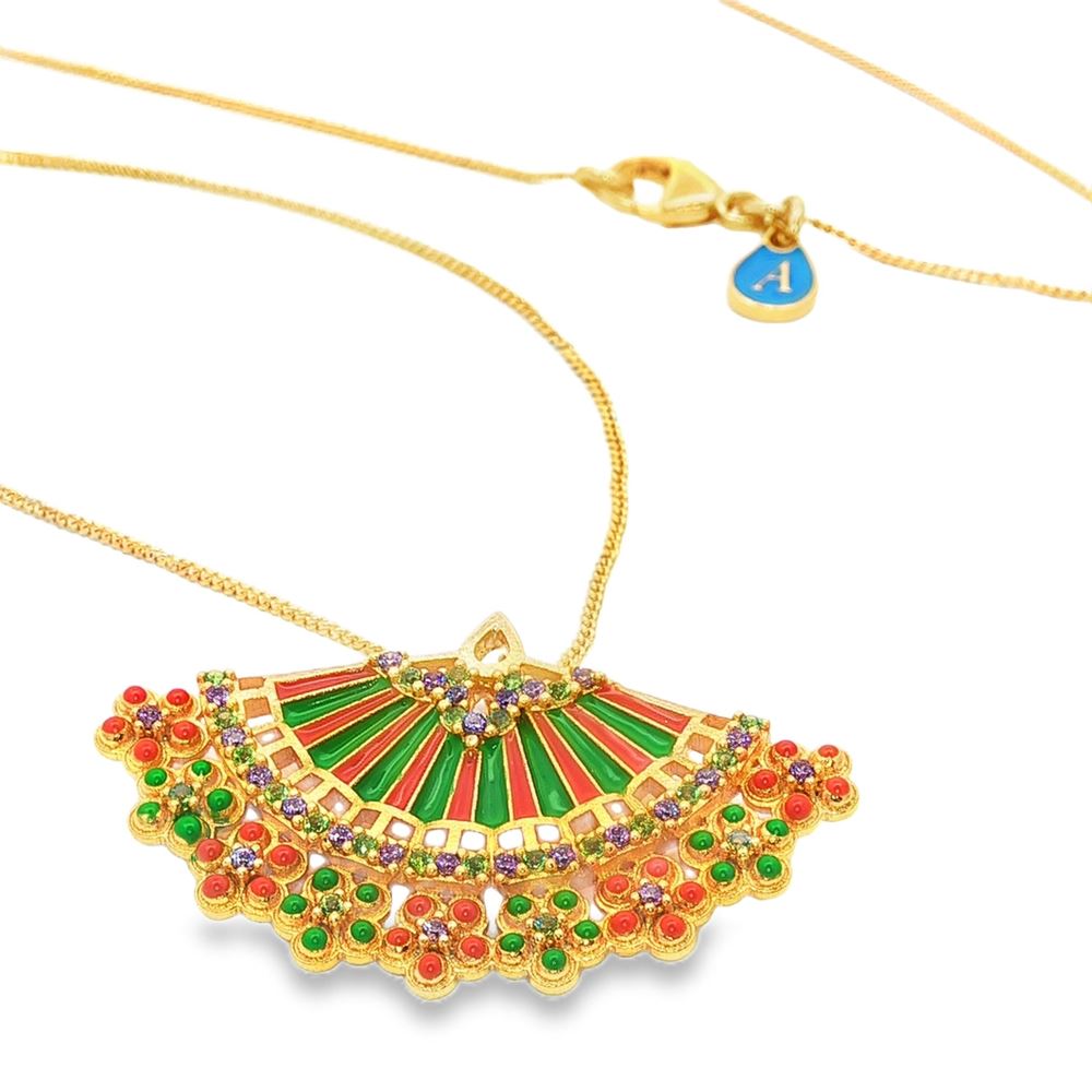 DIVA GOLD AMETISTA&GREEN STONES GREEN&ORANGE GLAZED NECKLACE