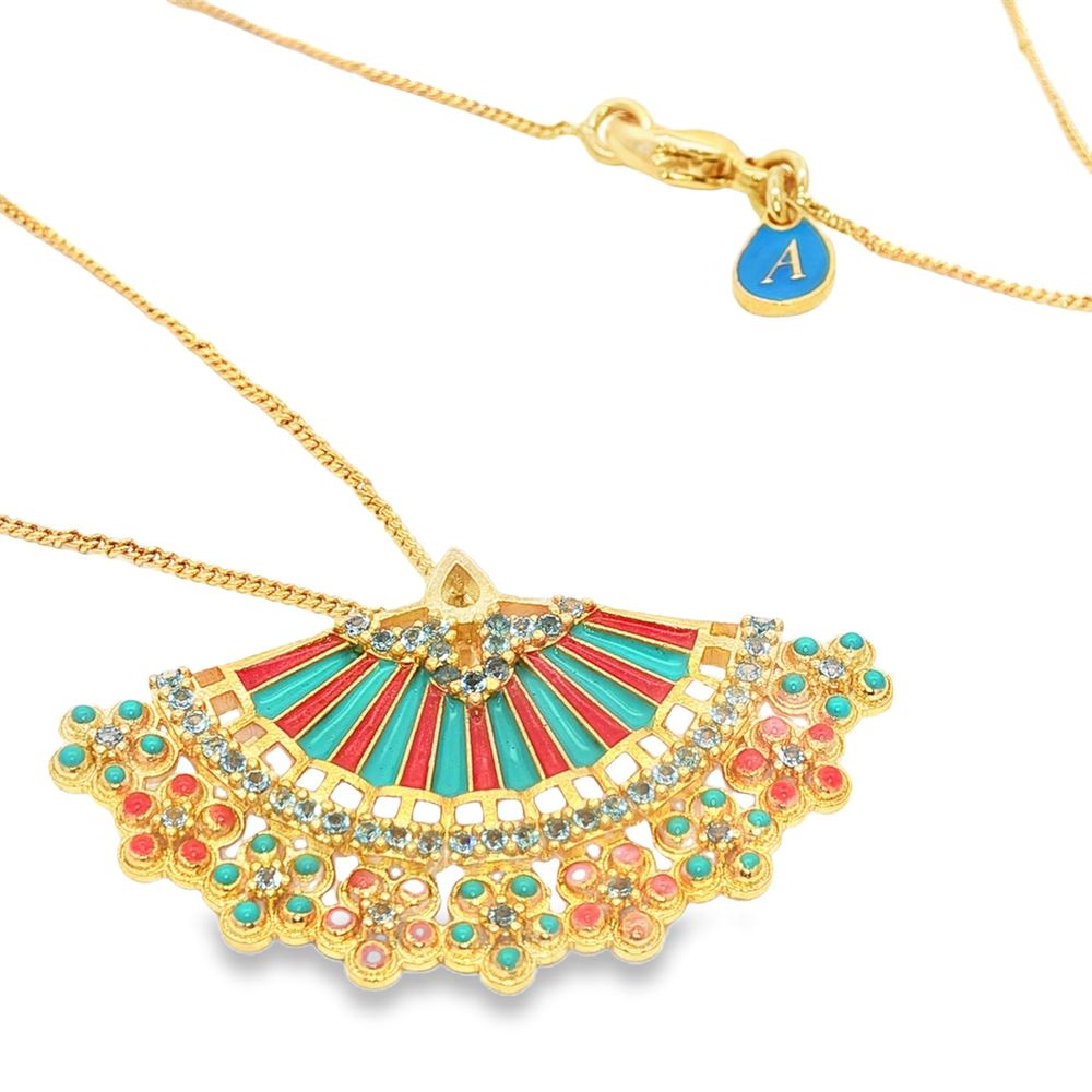 DIVA GOLD ACQUAMARINA STONES AZZURRO&ORANGE GLAZED NECKLACE