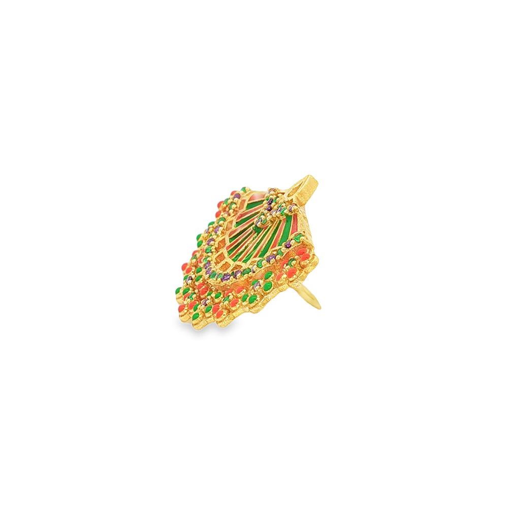 DIVA GOLD AMETISTA&GREEN STONES GREEN&ORANGE GLAZED BROOCH