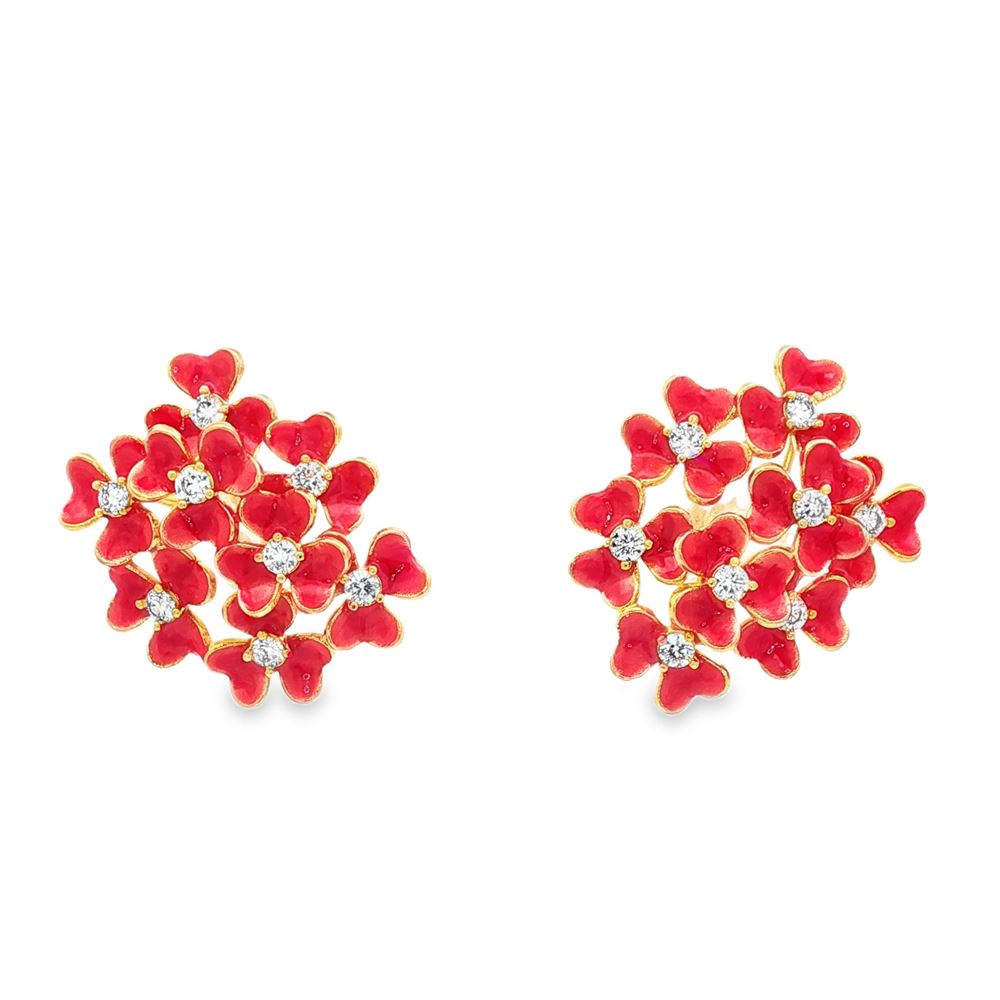 CLOVER GOLD CRYSTAL STONES ORANGE GLAZED EARRINGS