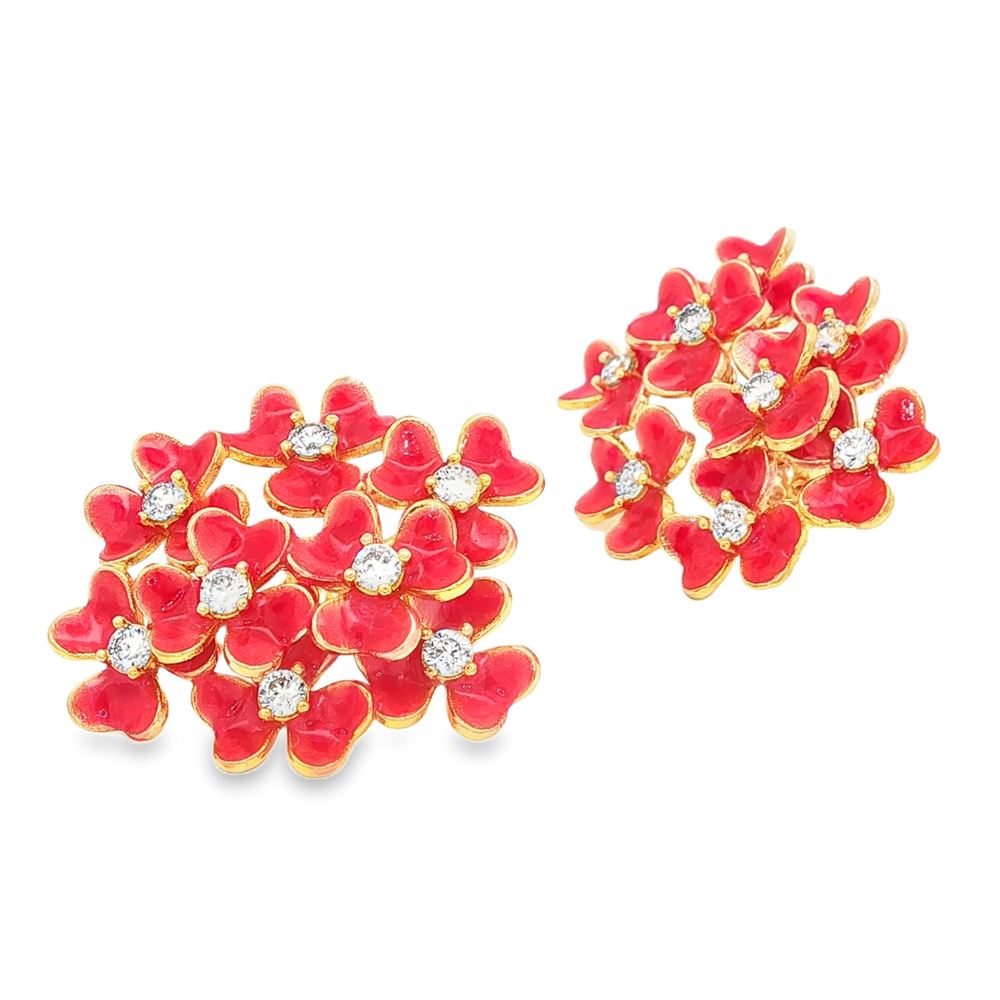 CLOVER GOLD CRYSTAL STONES ORANGE GLAZED EARRINGS