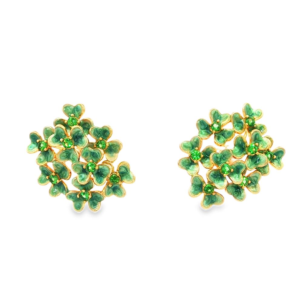 CLOVER GOLD GREEN STONES GREEN GLAZED EARRINGS