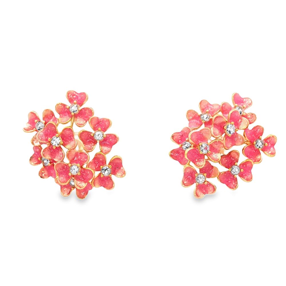 CLOVER GOLD MORGANITE STONES PEACH PINK GLAZED EARRINGS