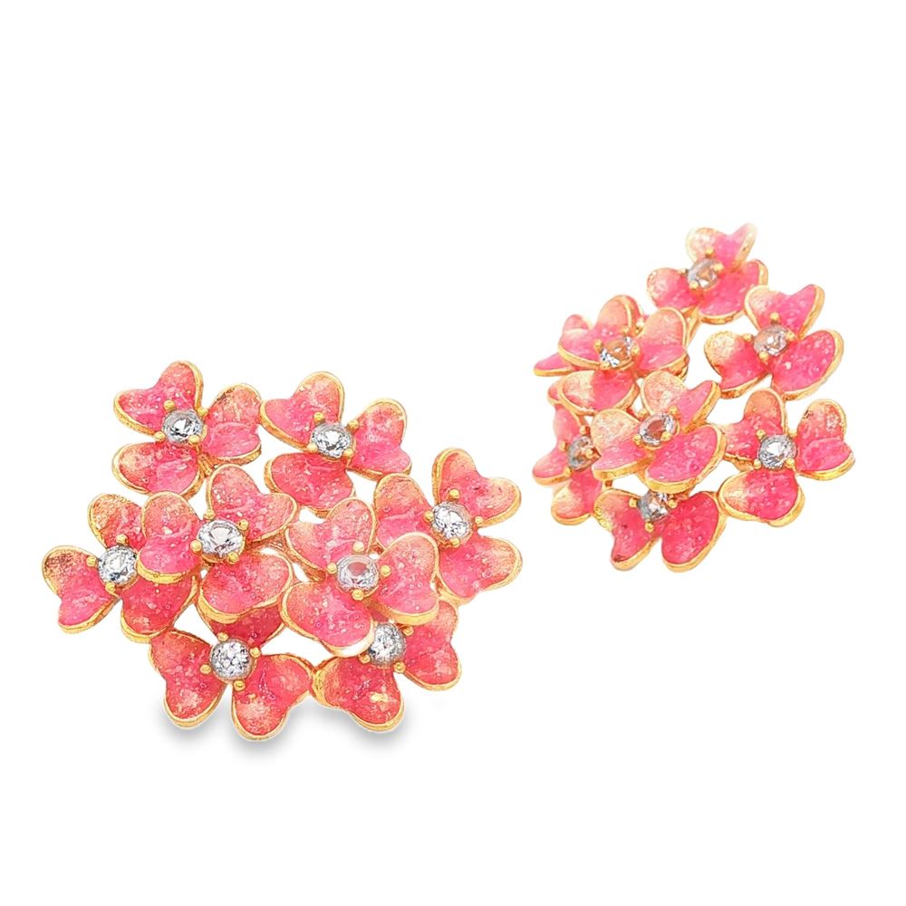 CLOVER GOLD MORGANITE STONES PEACH PINK GLAZED EARRINGS