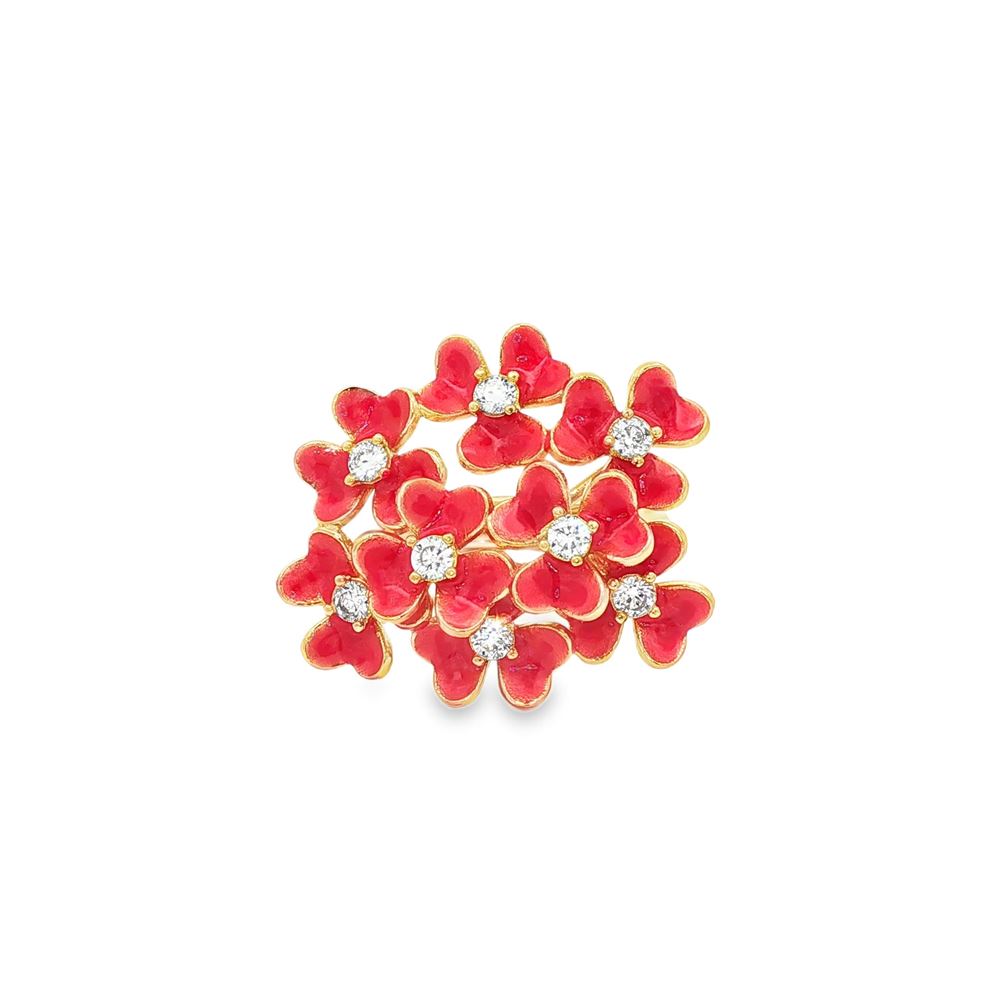 CLOVER GOLD CRYSTAL STONES ORANGE GLAZED RING