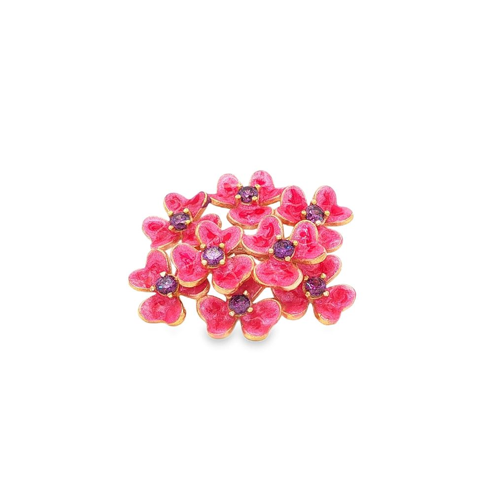 CLOVER GOLD AMETISTA STONES PEARLY PINK GLAZED BROOCH