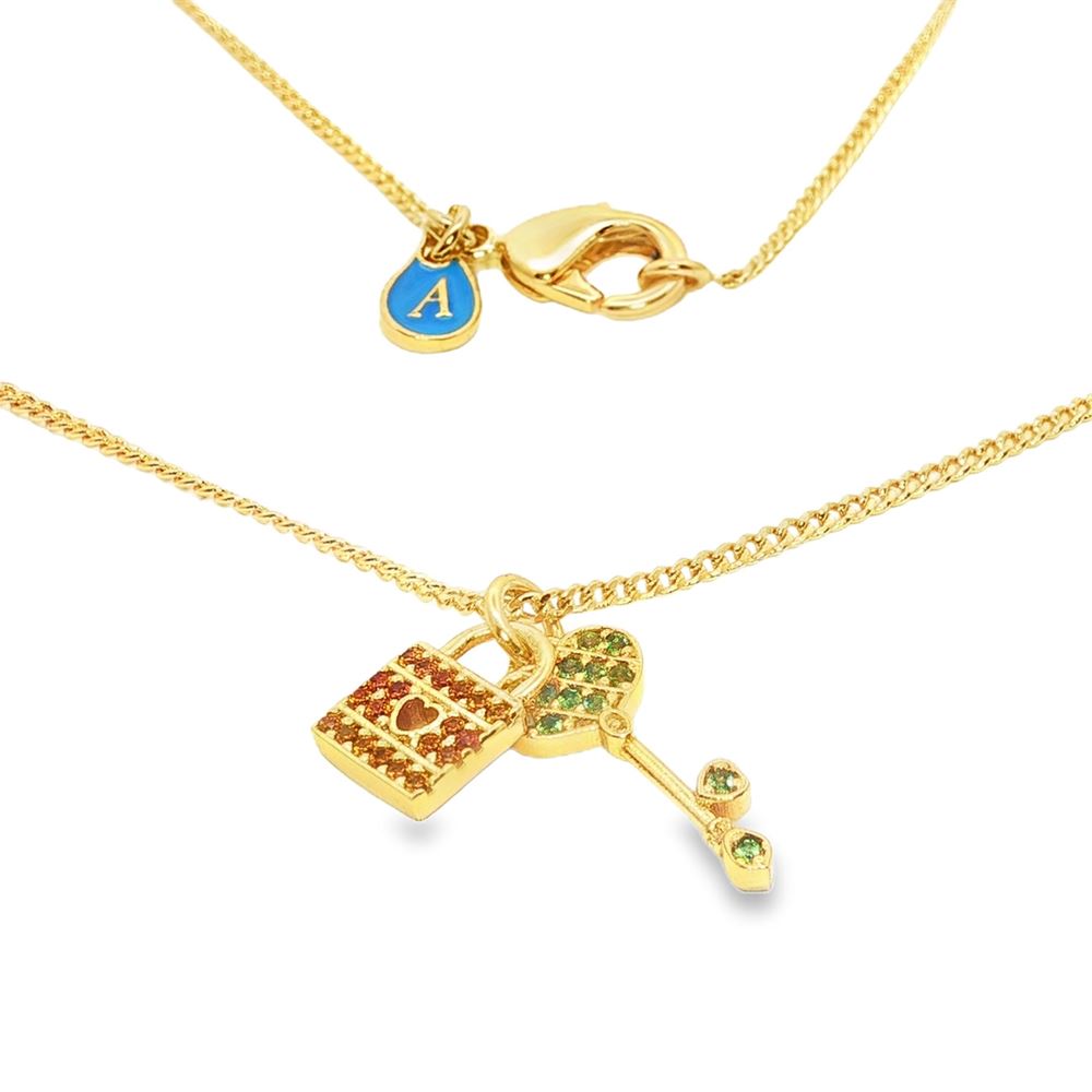 UNLOCK YOUR HEART GOLD GREEN KEY NECKLACE
