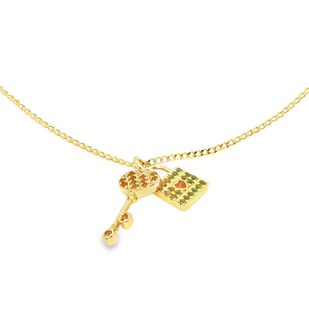 UNLOCK YOUR HEART GOLD ORANGE KEY NECKLACE