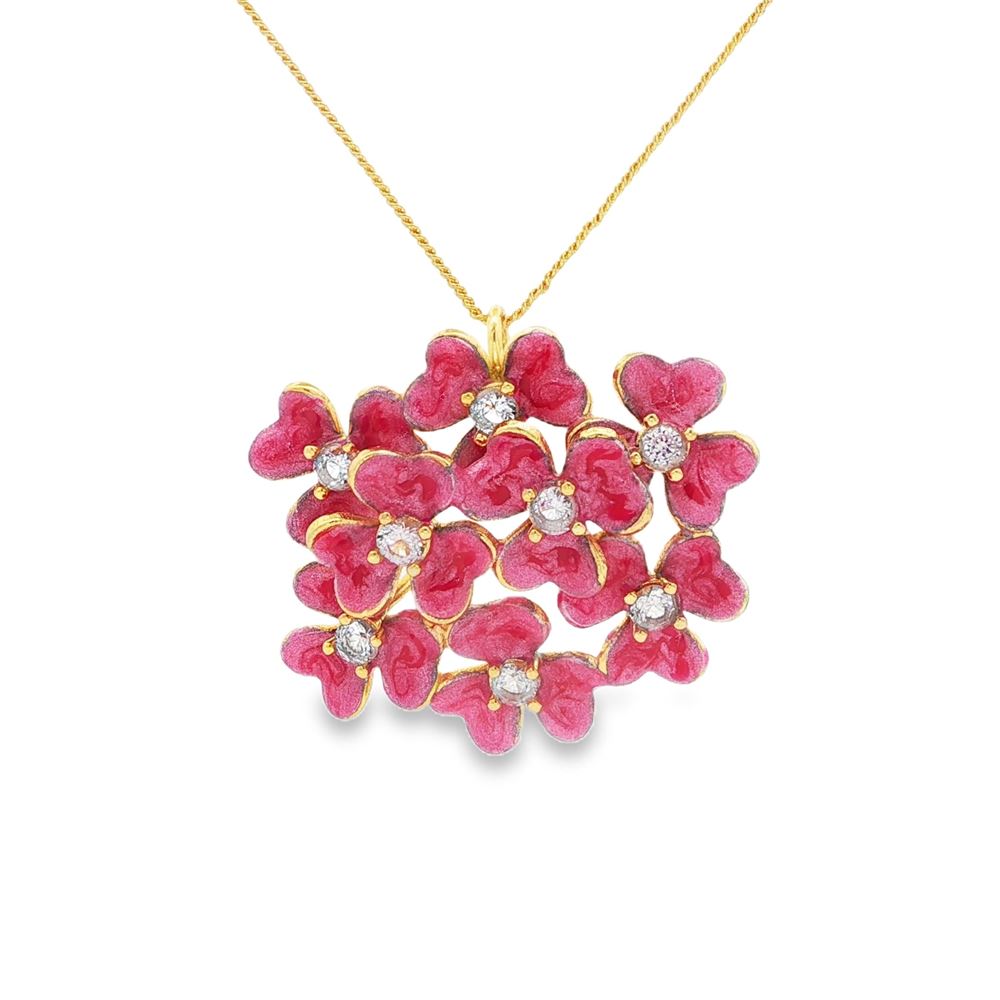 CLOVER GOLD MORGANITE STONES PEARLY PINK GLAZED NECKLACE