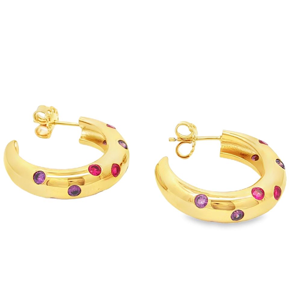 GLAMOUR GOLD AMETISTA&FUCSIA  EARRINGS