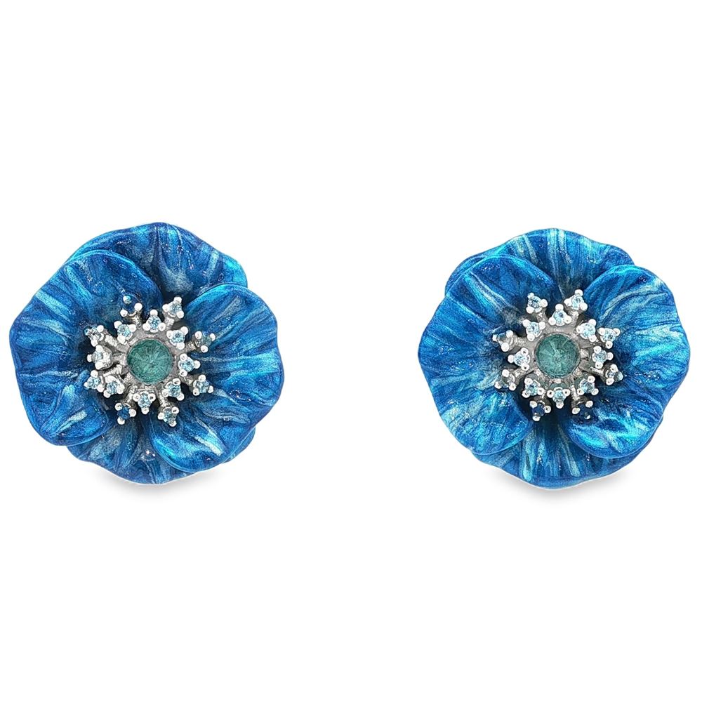 BLOSSOM ACQUAMARINA STONES METALLIC BLUE GLAZED EARRINGS