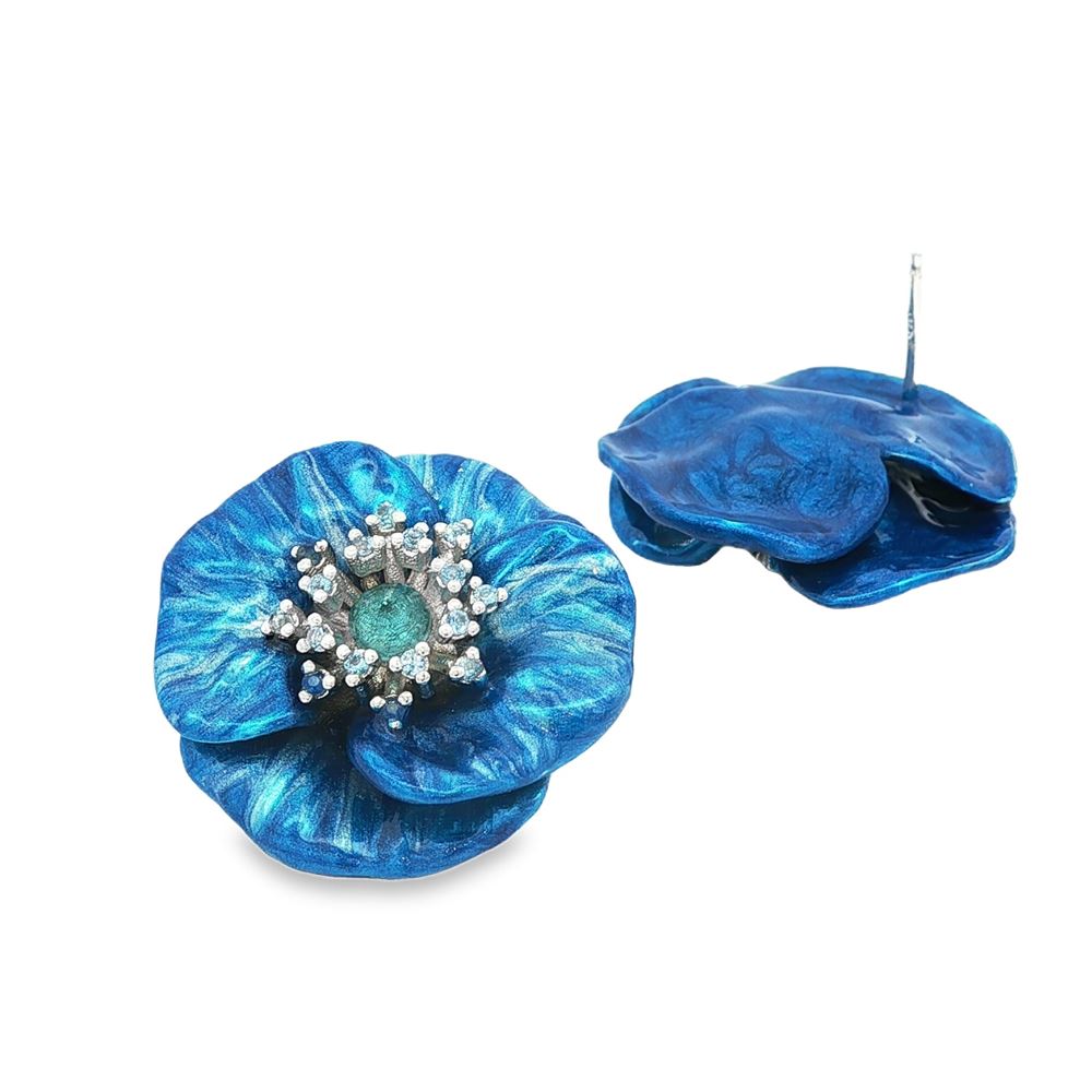 BLOSSOM ACQUAMARINA STONES METALLIC BLUE GLAZED EARRINGS
