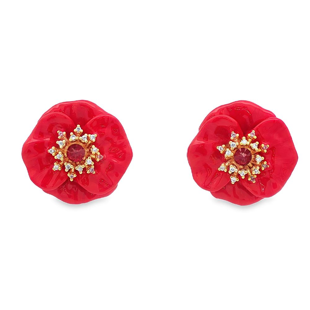 BLOSSOM GOLD CRYSTAL&RED STONES RED GLAZED EARRINGS