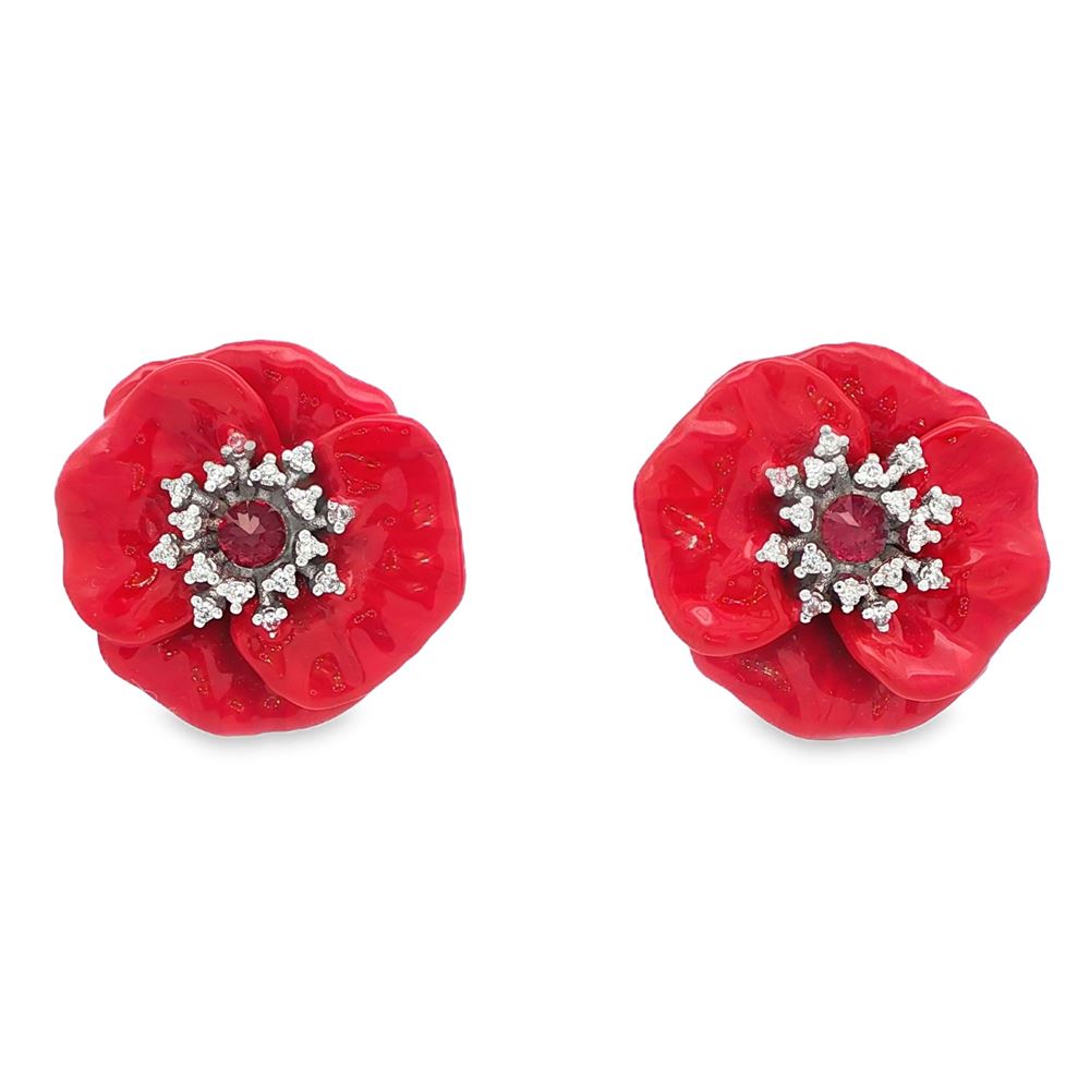 BLOSSOM CRYSTA&RED STONES RED GLAZED EARRINGS