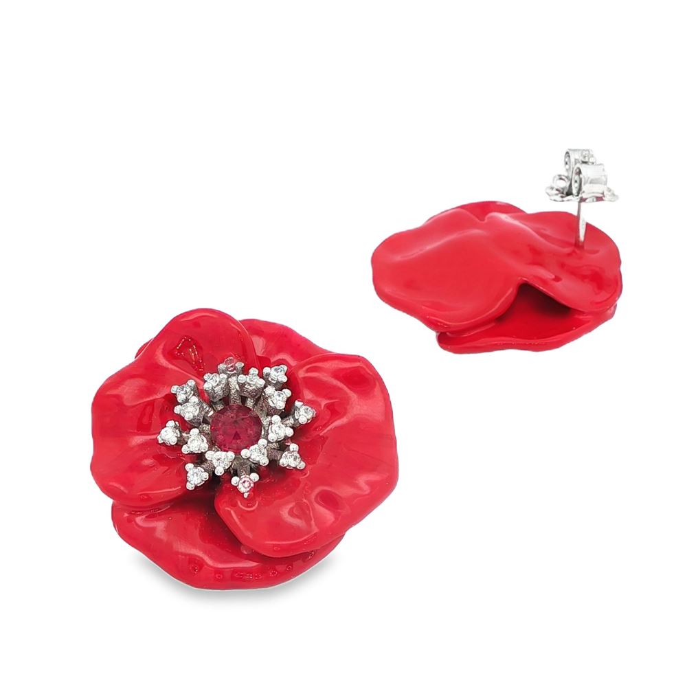 BLOSSOM CRYSTA&RED STONES RED GLAZED EARRINGS