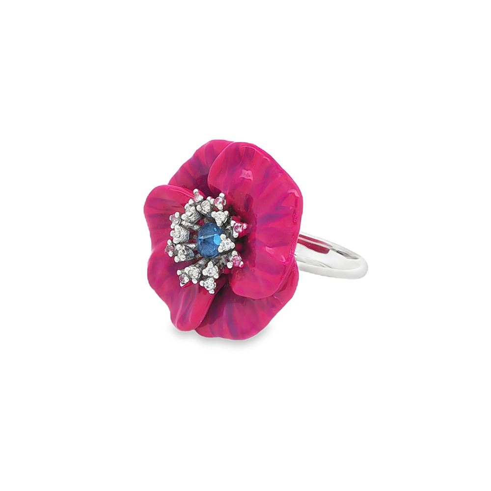 BLOSSOM CRYSTAL&BLUE STONES PINK GLAZED RING
