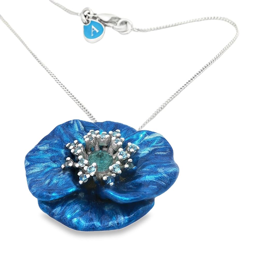 BLOSSOM ACQUAMARINA STONES METALLIC BLUE GLAZED NECKLACE