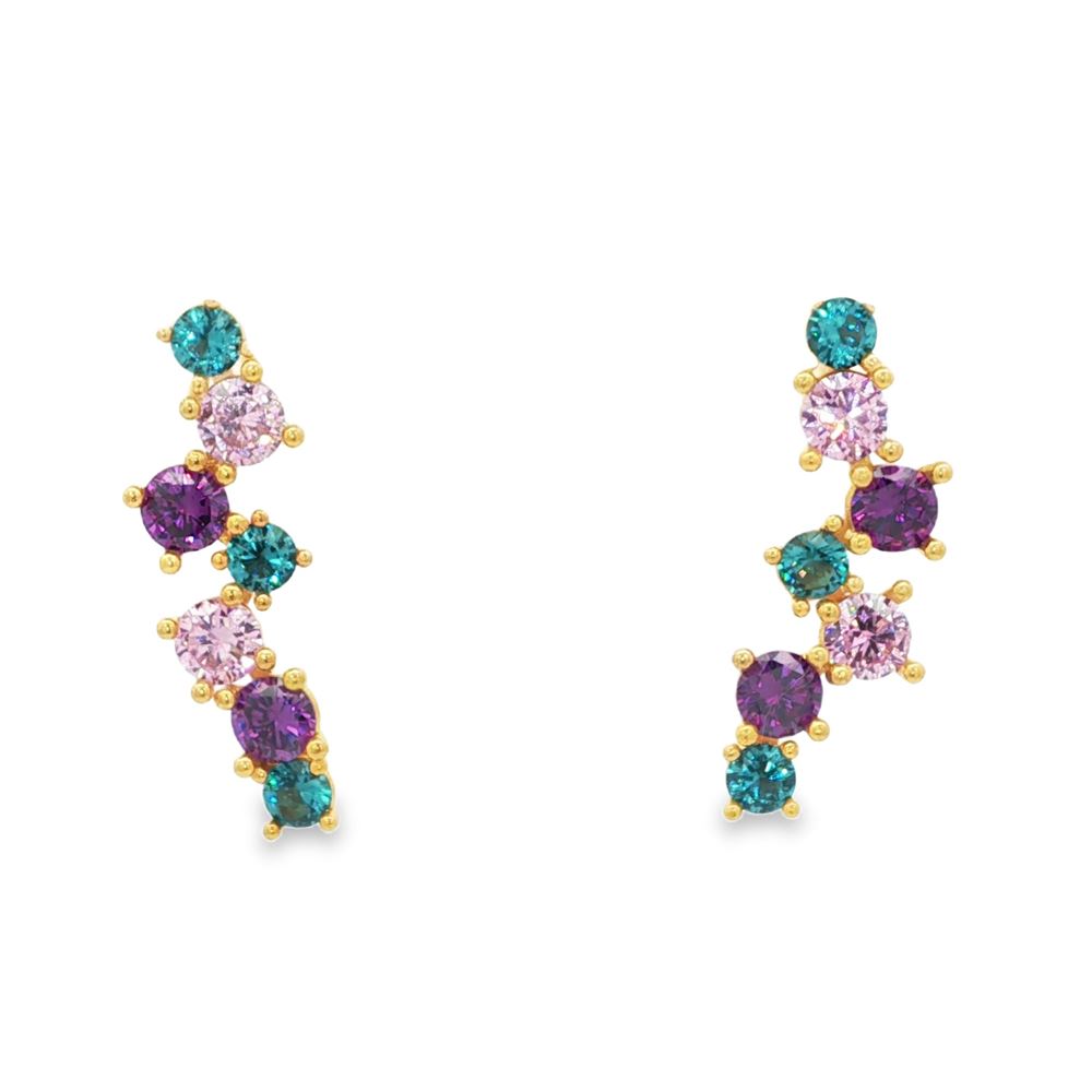 RAINBOW GOLD PARAIBA&AMETISTA&ROSA LATERAL PIN EARRINGS