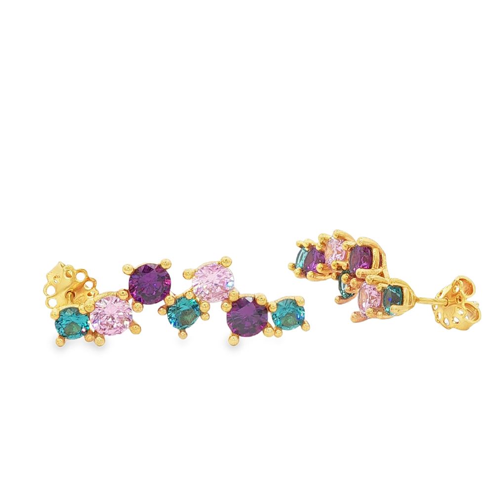RAINBOW GOLD PARAIBA&AMETISTA&ROSA LATERAL PIN EARRINGS