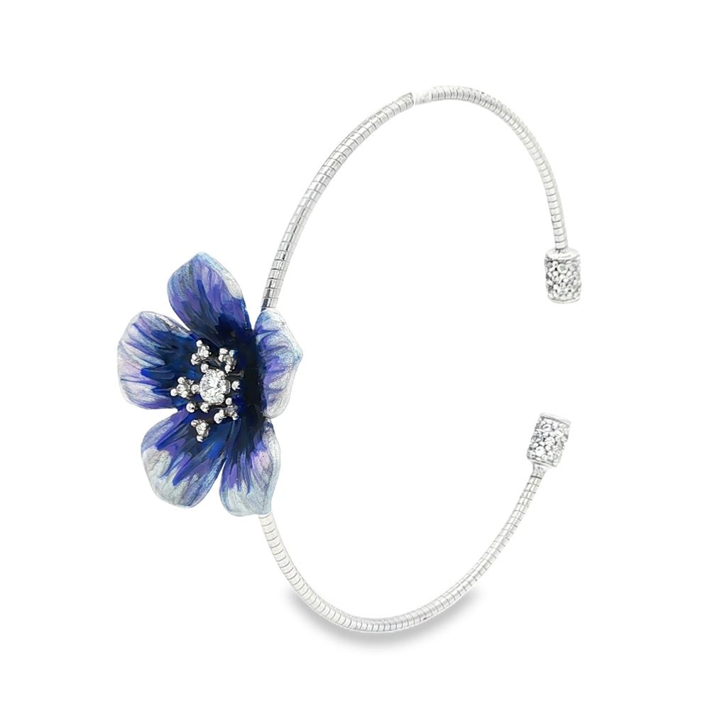 PLUMERIA CRYSTAL STONES METALLIC BLUE GLAZED BRACELET