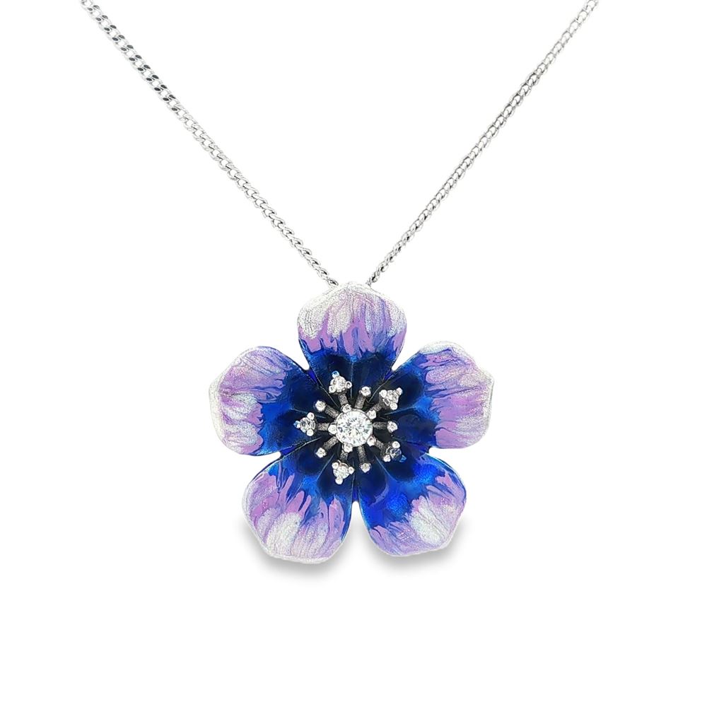 PLUMERIA CRYSTAL STONES METALLIC BLUE GLAZED NECKLACE