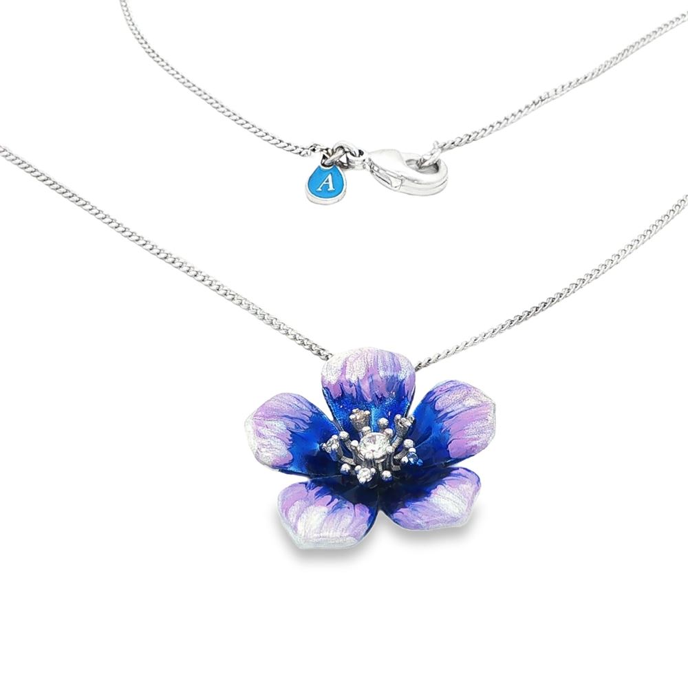 PLUMERIA CRYSTAL STONES METALLIC BLUE GLAZED NECKLACE