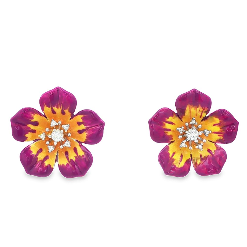 PLUMERIA CRYSTAL STONES PURPLE&YELLOW EARRINGS