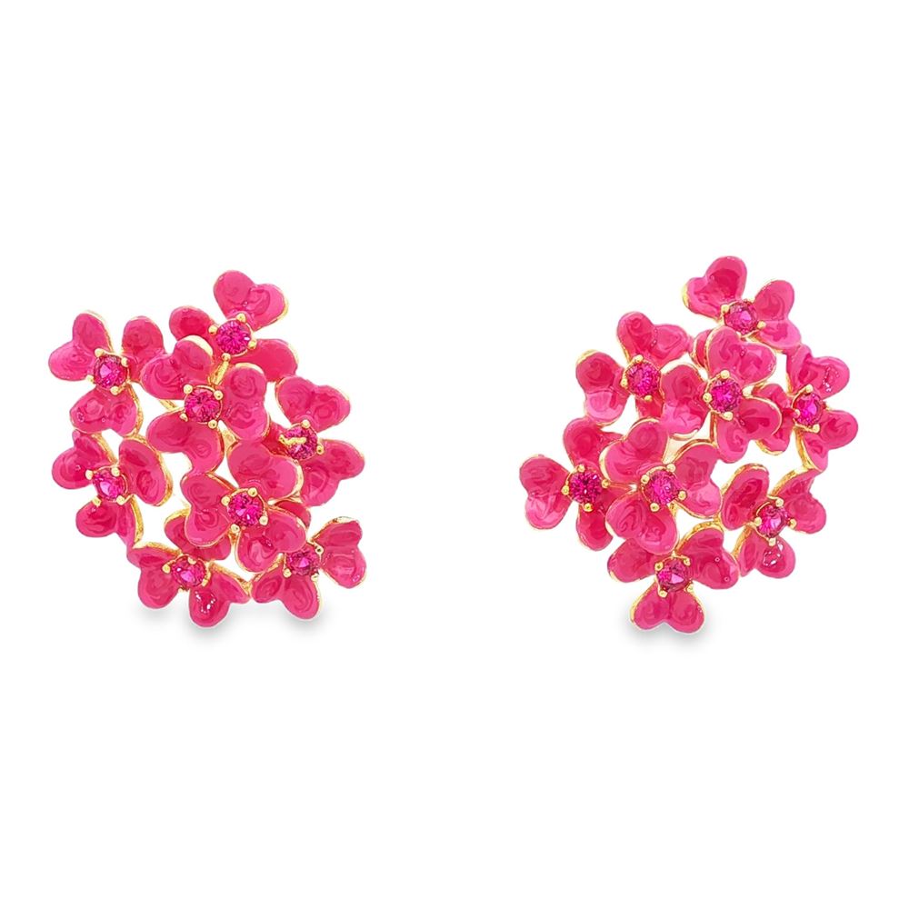 CLOVER GOLD FUCSIA STONES PASTEL PINK GLAZED EARRINGS