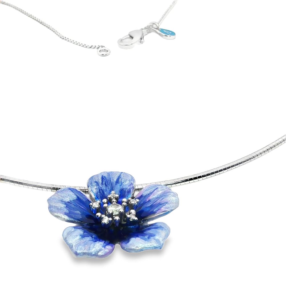 PLUMERIA CRYSTAL STONES METALLIC BLUE GLAZED FLEX NECKLACE