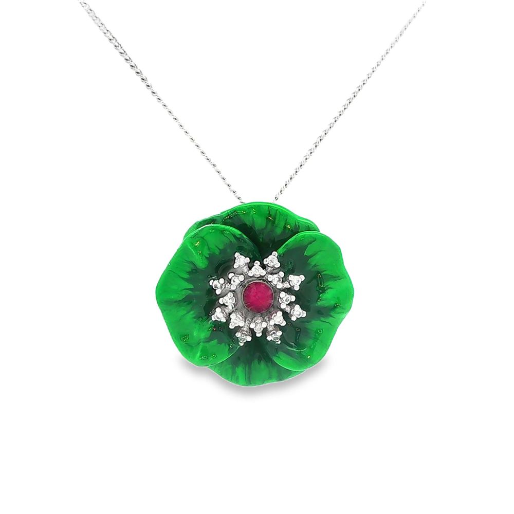 BLOSSOM CRYSTAL&RUBY STONES GREEN GLAZED NECKLACE