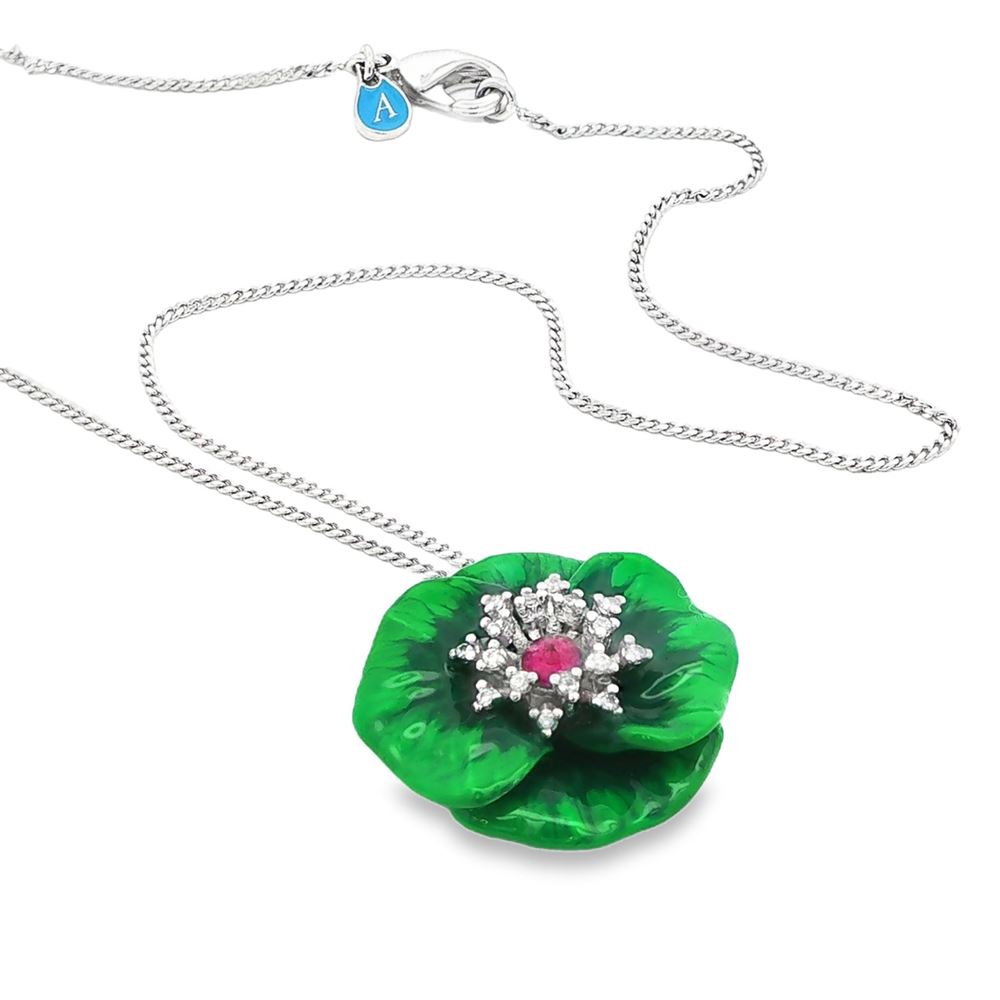 BLOSSOM CRYSTAL&RUBY STONES GREEN GLAZED NECKLACE