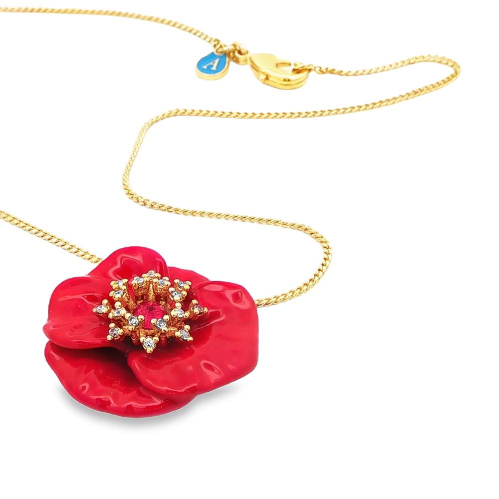BLOSSOM GOLD CRYSTAL&RED STONES RED GLAZED NECKLACE