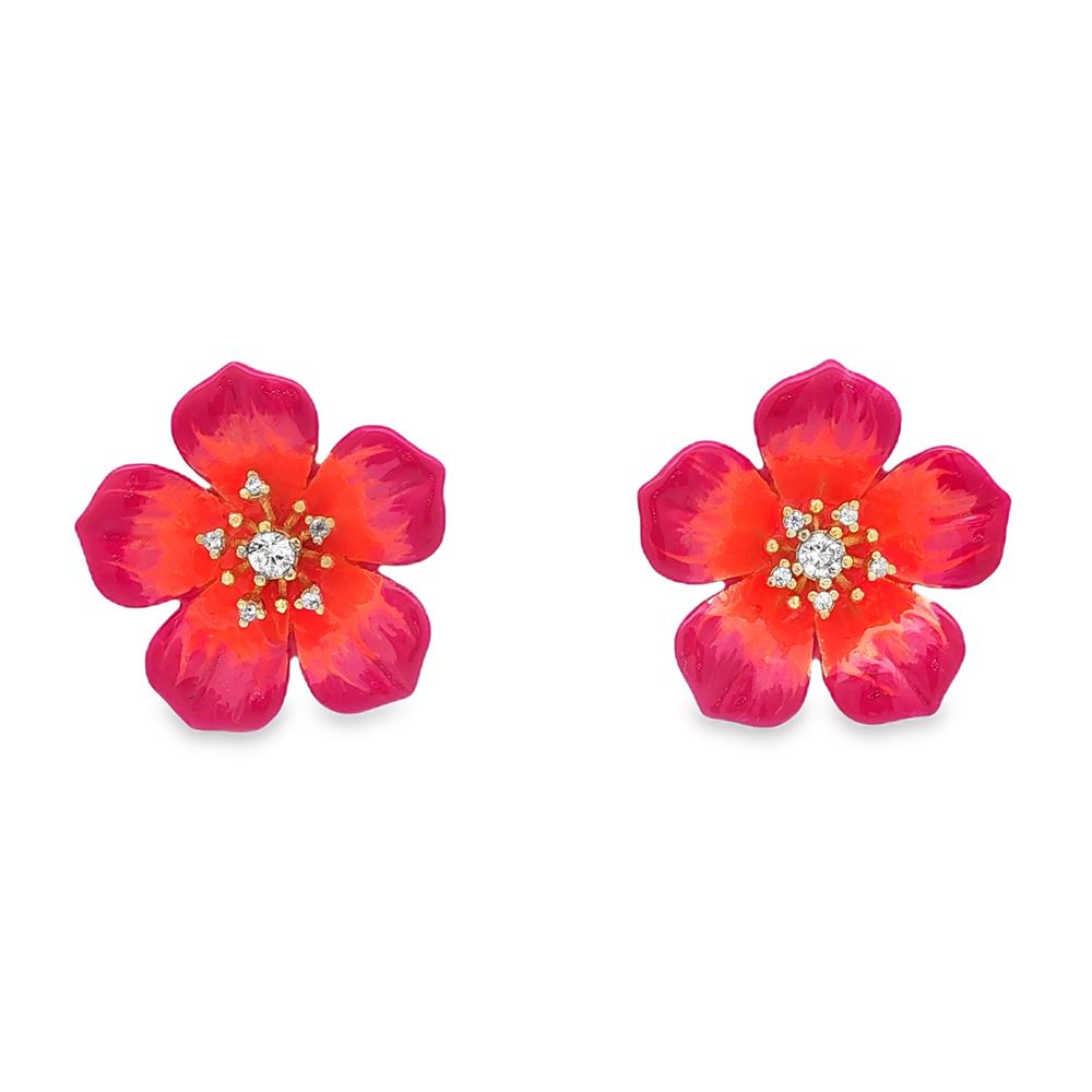 PLUMERIA GOLD CRYSTAL FUSCIA&ORANGE EARRINGS