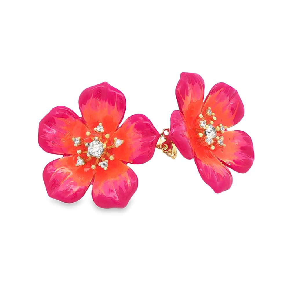 PLUMERIA GOLD CRYSTAL FUSCIA&ORANGE EARRINGS