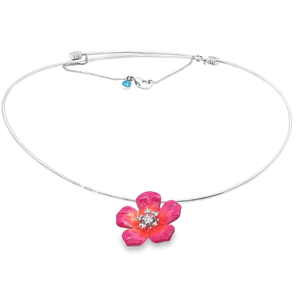 PLUMERIA CRYSTAL STONES FUCSIA&ORANGE GLAZED NECKLACE