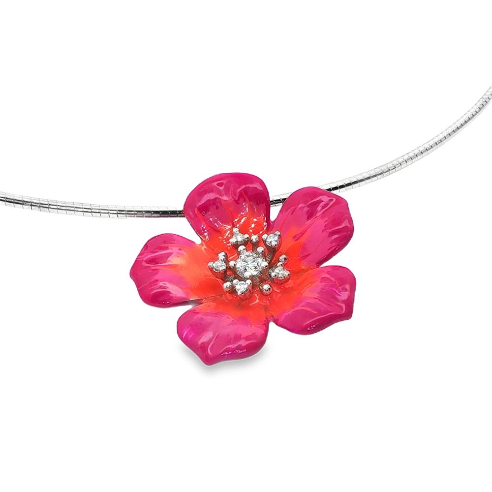 PLUMERIA CRYSTAL STONES FUCSIA&ORANGE GLAZED NECKLACE