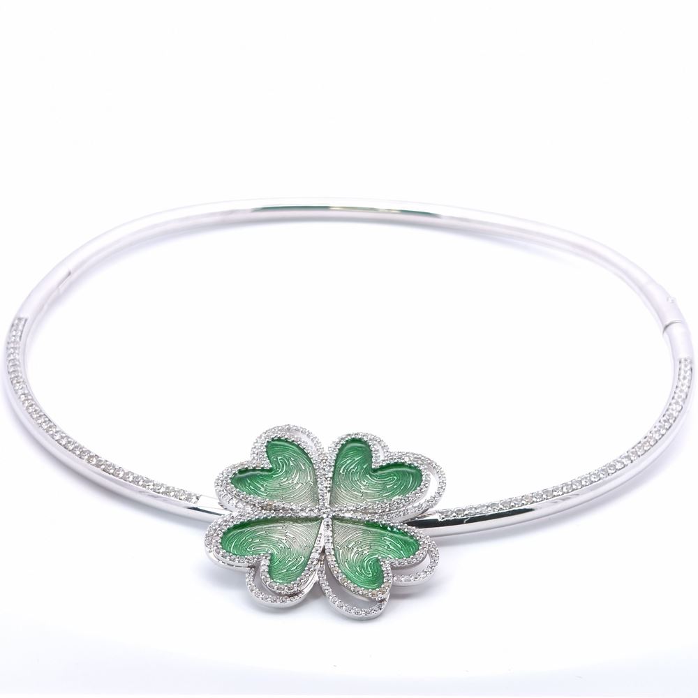 LUCKY BLOOM CRYSTAL STONES GREEN GLAZED NECKLACE