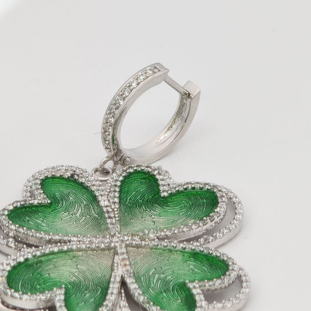 LUCKY BLOOM CRYSTAL STONES GREEN GLAZED EARRINGS