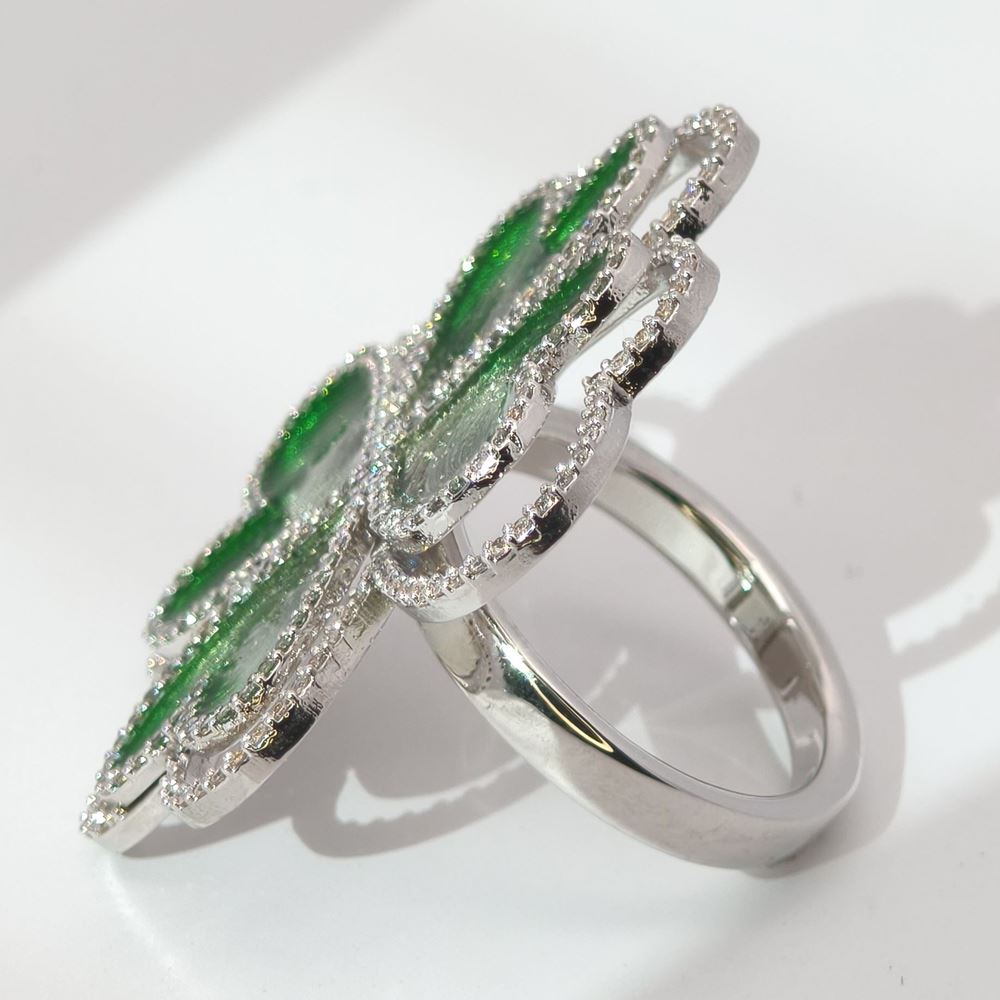 LUCKY BLOOM CRYSTAL STONES GREEN GLAZED RING
