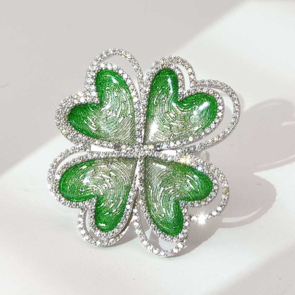LUCKY BLOOM CRYSTAL STONES GREEN GLAZED RING