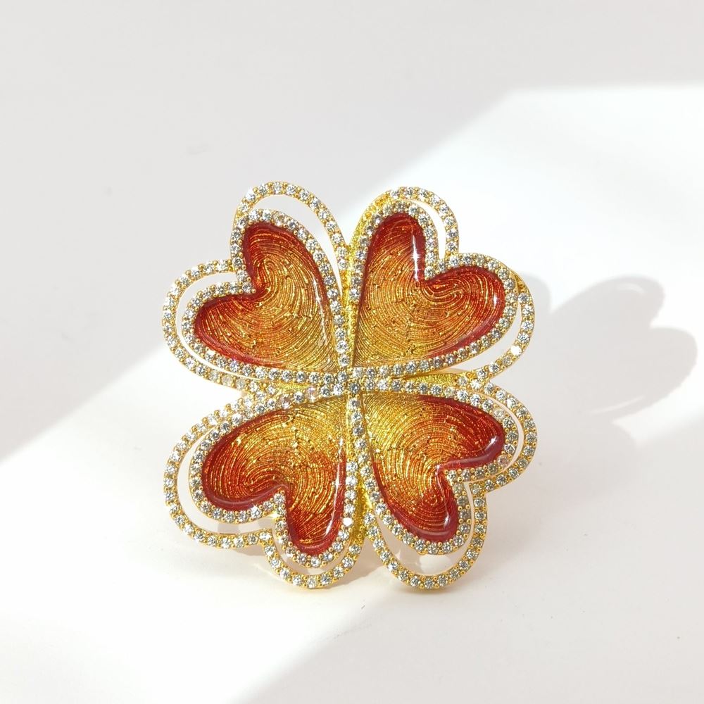 LUCKY BLOOM GOLD CRYSTAL STONES ORANGE GLAZED RING