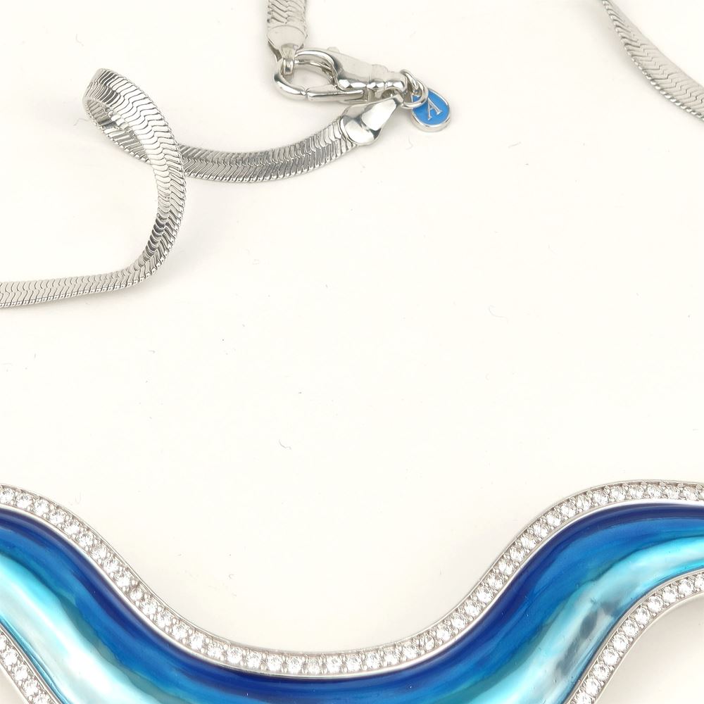 WAVE CRYSTAL STONES METALLIC BLUE GLAZED NECKLACE
