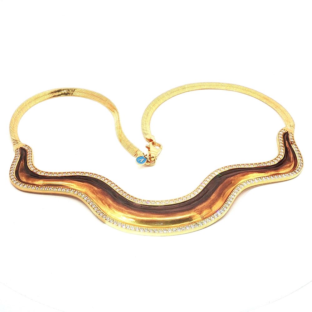 WAVE GOLD CRYSTAL STONES BROWN GLAZED NECKLACE