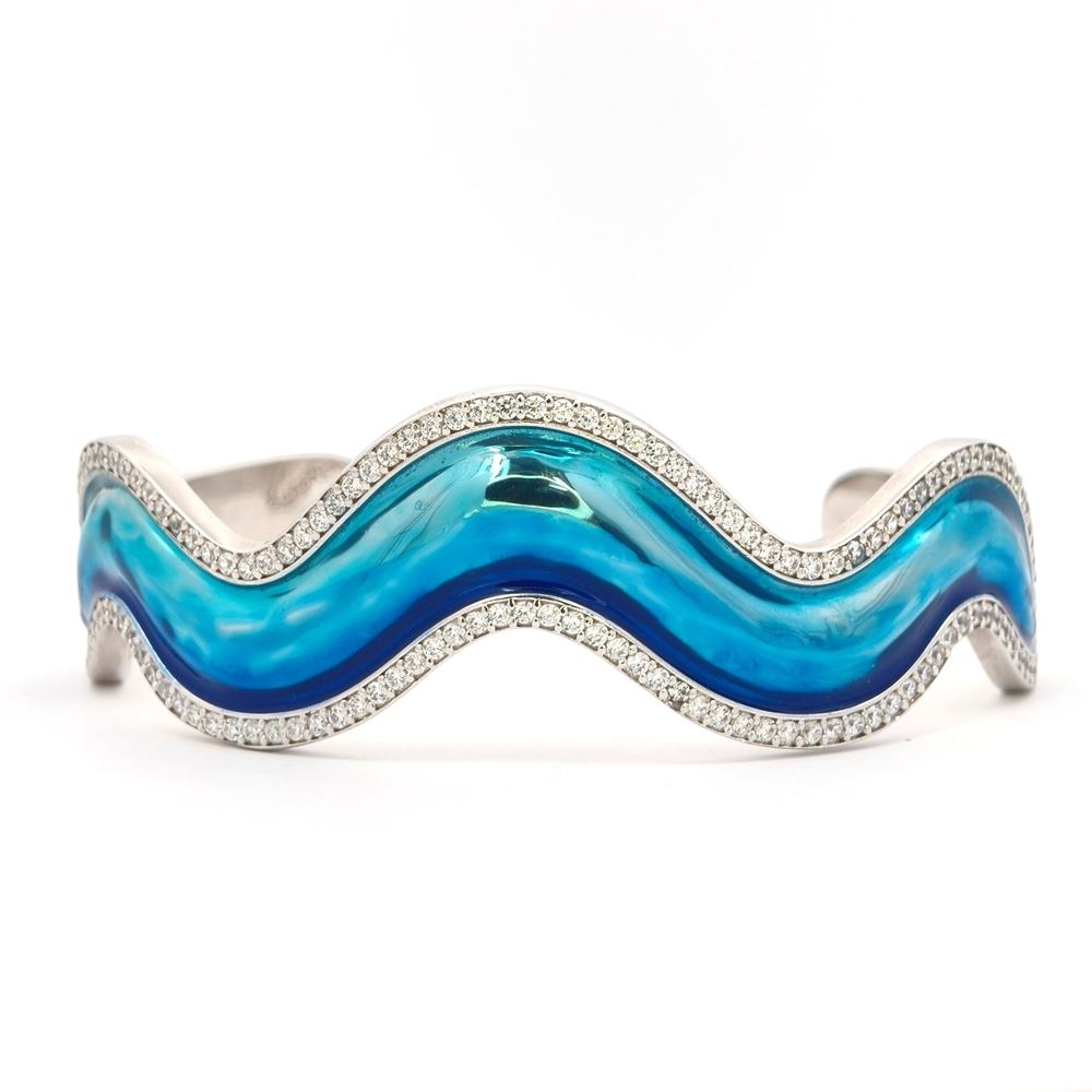 WAVE CRYSTAL STONES METALLIC BLUE GLAZED BRACELET