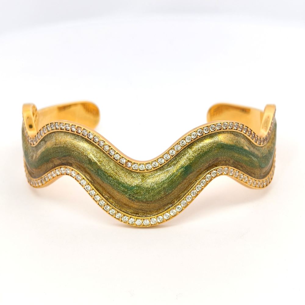 WAVE GOLD CRYSTAL STONES AUTUMN GREEN GLAZED BRACELET