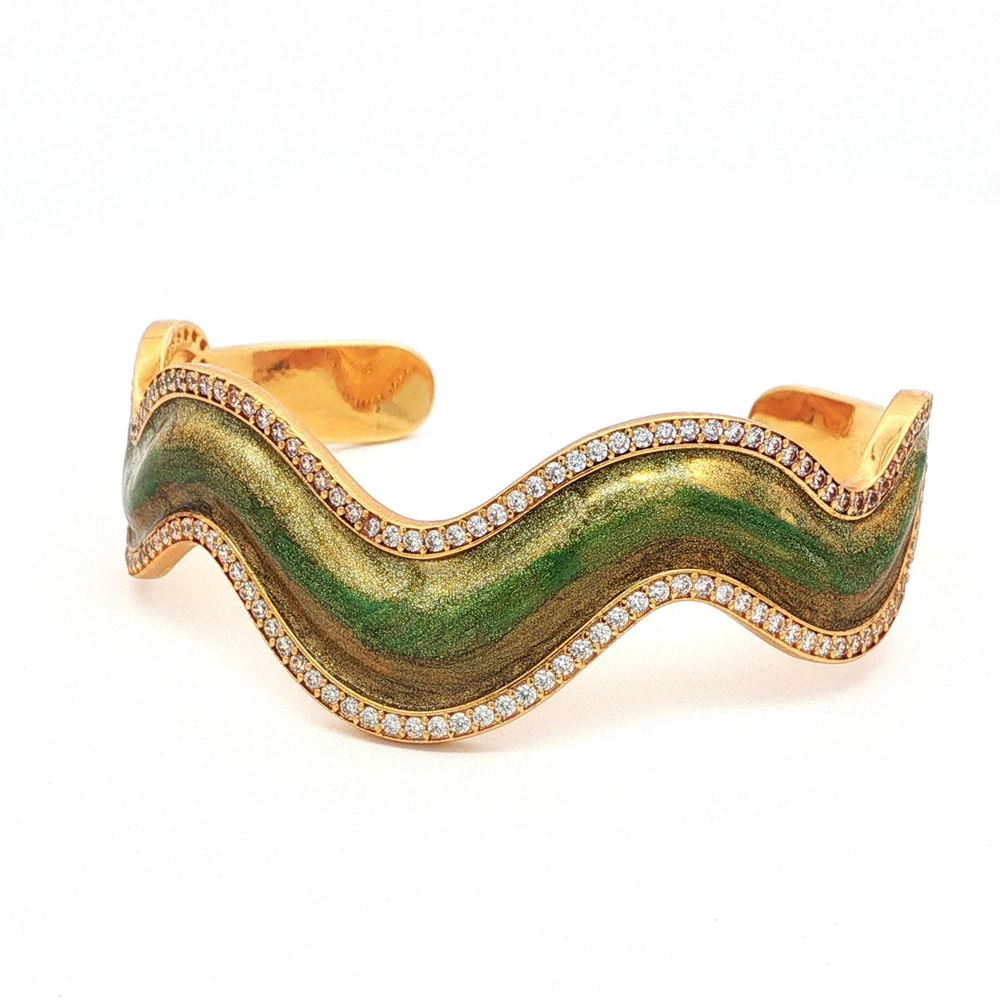 WAVE GOLD CRYSTAL STONES AUTUMN GREEN GLAZED BRACELET