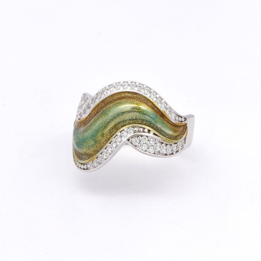 WAVE CRYSTAL STONES AUTUMN GREEN GLAZED RING