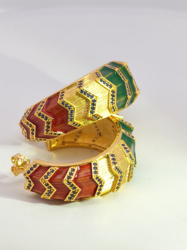 KALEDO GOLD BLUE STONES GREEN&RED GLAZED EARRINGS