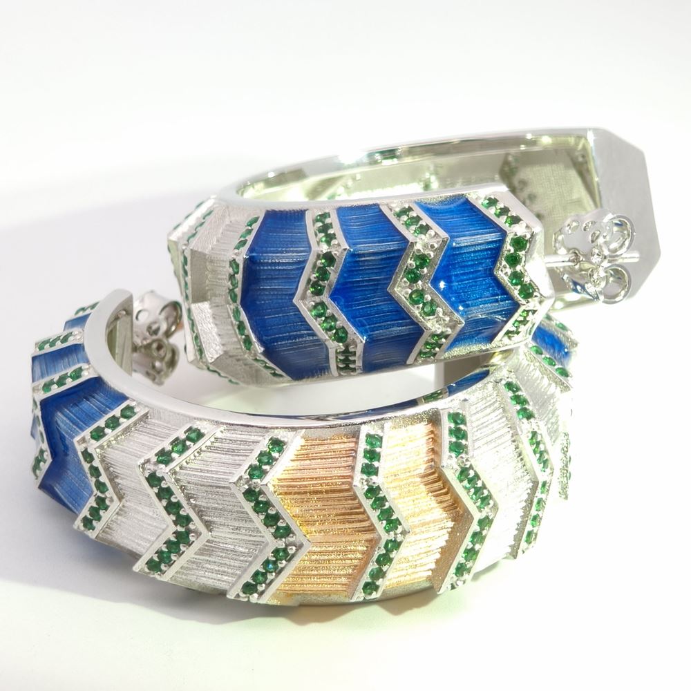 KALEDO GREEN STONES  BLUE GLAZED EARRINGS
